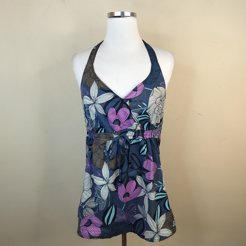 Esprit Halter Tank Top 10 Womens Y2K Floral Cotton Smocked Empire Waist